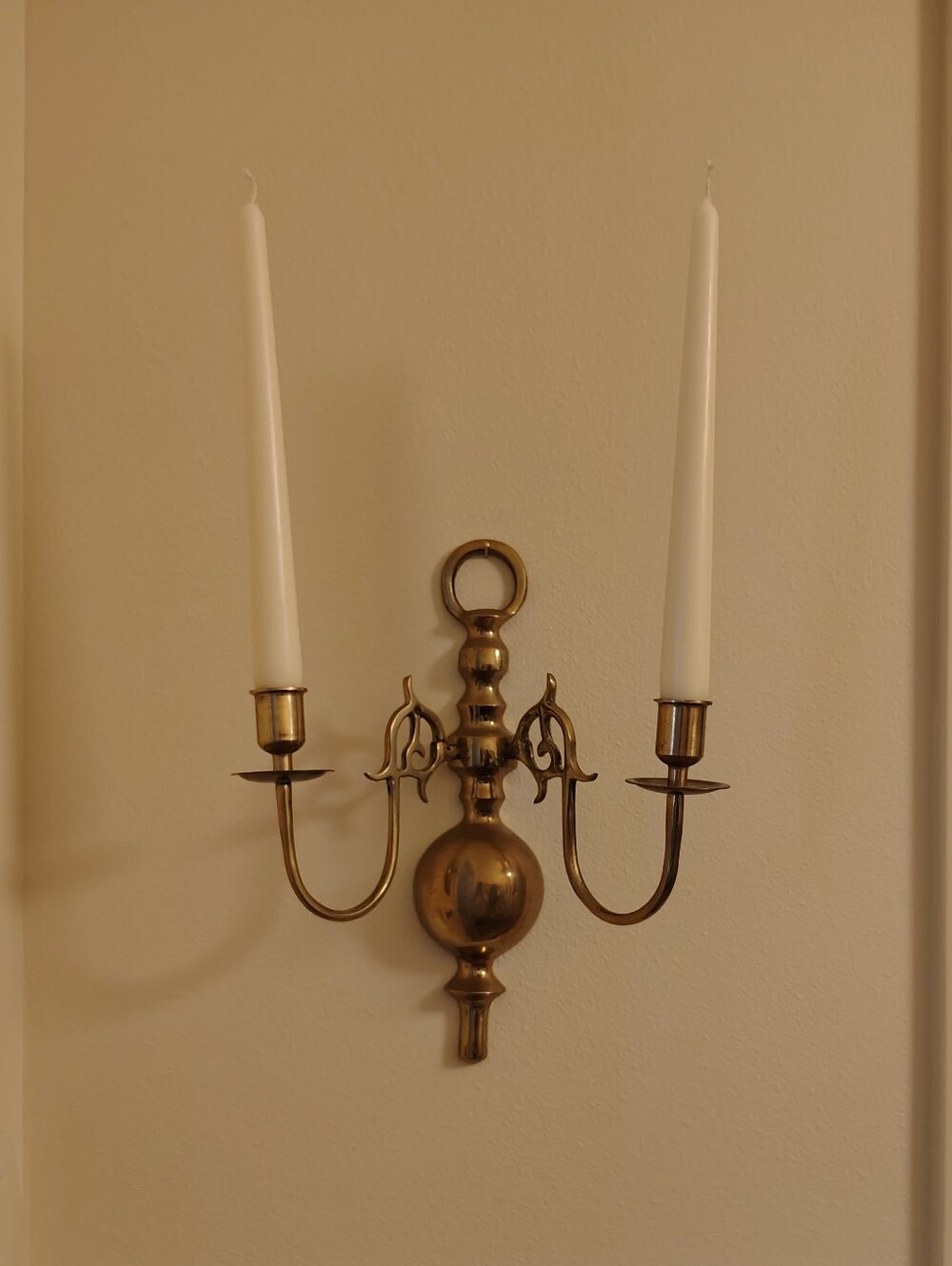 (2) Vintage Wall Double Candle Sconces Brass Colonial Revival Double Arm